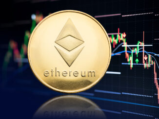 Ethereum coin and stock chart at background