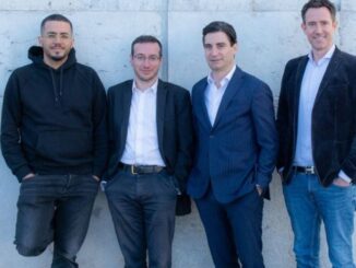 New York Stock Exchange with banner flagging ProShares Bitcoin Strategy ETF on the day it started trading.