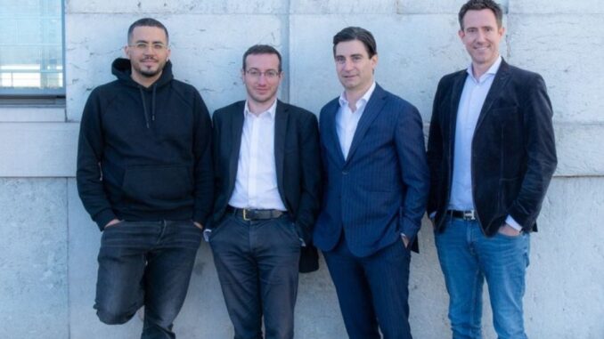 New York Stock Exchange with banner flagging ProShares Bitcoin Strategy ETF on the day it started trading.