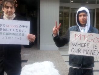 New York Stock Exchange with banner flagging ProShares Bitcoin Strategy ETF on the day it started trading.