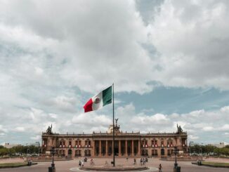New York Stock Exchange with banner flagging ProShares Bitcoin Strategy ETF on the day it started trading.