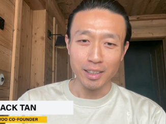 New York Stock Exchange with banner flagging ProShares Bitcoin Strategy ETF on the day it started trading.