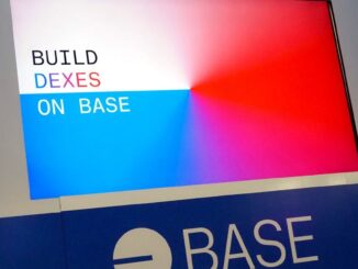 New York Stock Exchange with banner flagging ProShares Bitcoin Strategy ETF on the day it started trading.