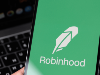 Ein Bild eines Smartphone-Bildschirms mit dem Namen und Logo von Robinhood
